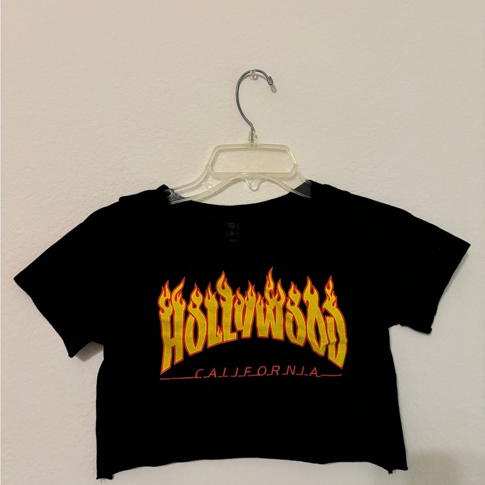 Black Crop Top with Hollywood Graphic